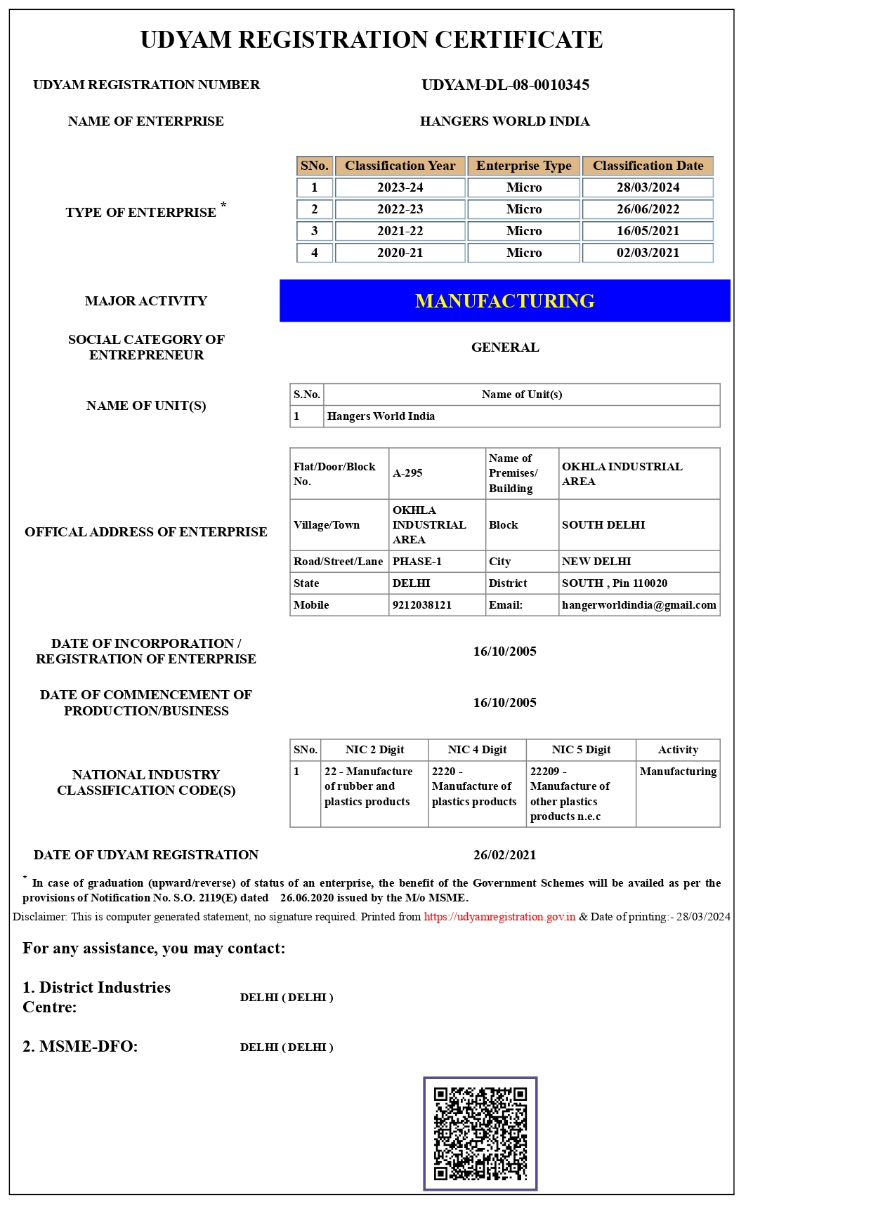 MSME UDYAM Certificate